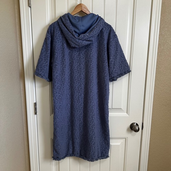 Blank Terry Cloth Cover Up‎ Dress Hooded Pockets Fringed Hem Blue XS - Picture 6 of 8